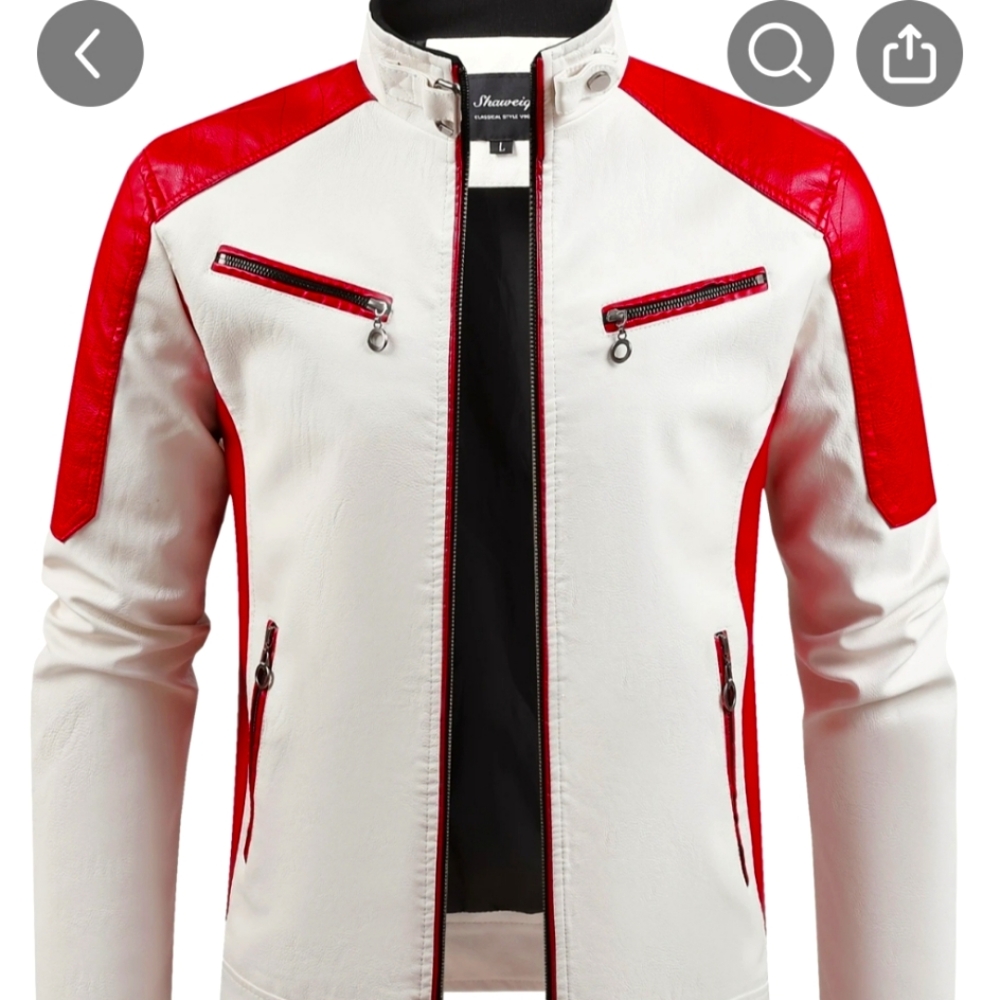 COPY - Faux leather White and Red Jacket